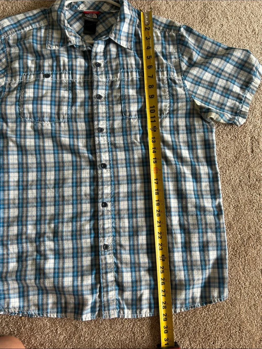 The North Face Men's Blue Plaid Short-Sleeve Button-Down Shirt